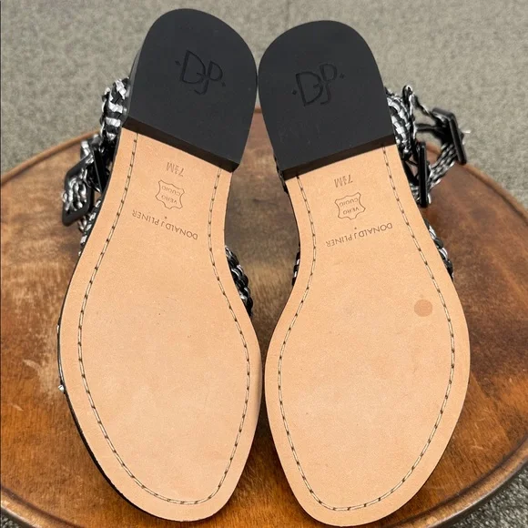 Donald J Pliner Sandals Wm 7.5 M Stylish Black Silver Braided Leather Gladiator - Picture 8 of 11